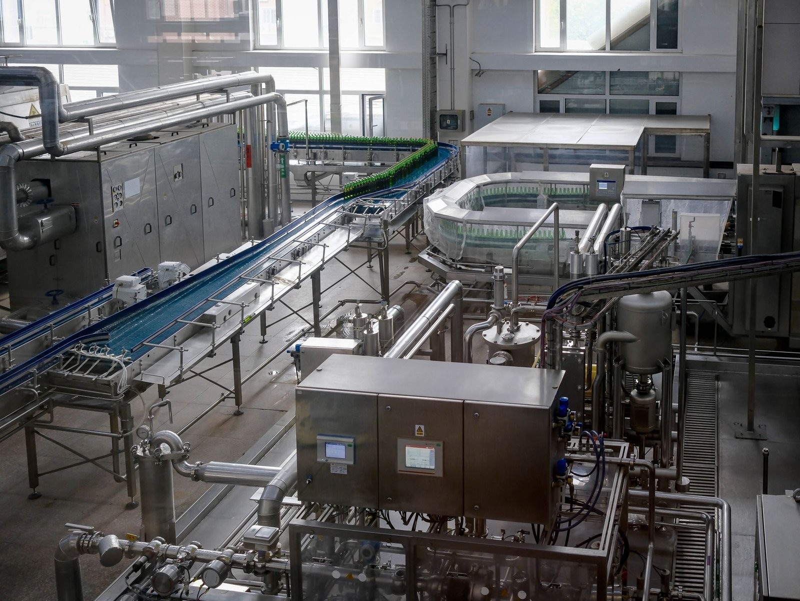 Interior of a modern beverage bottling and production facility